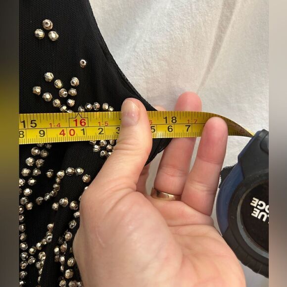 Xscape black beaded dress size 10 EUC cocktail, holiday event blouson top - Picture 8 of 13